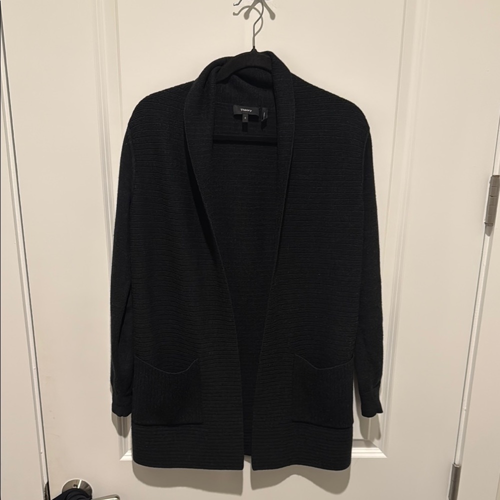 Theory Black Cardigan Sweater Classic Knit